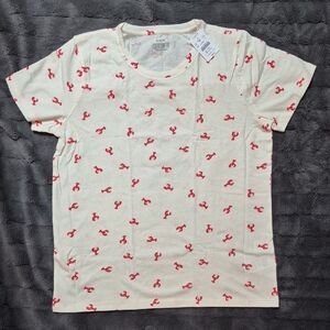 J. Crew 100% Cotton Cream AOP Lobster Collector Tee Size Large, New W Tags